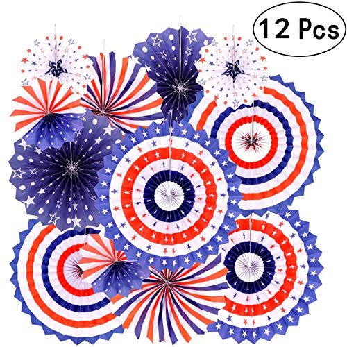 Independence Day Party Hanging Paper Fans Decorations -National Day Patriotic American Theme Birthday Party 4th of July Party Ceiling Hangings Photo Booth Backdrops Decorations, 12pc
