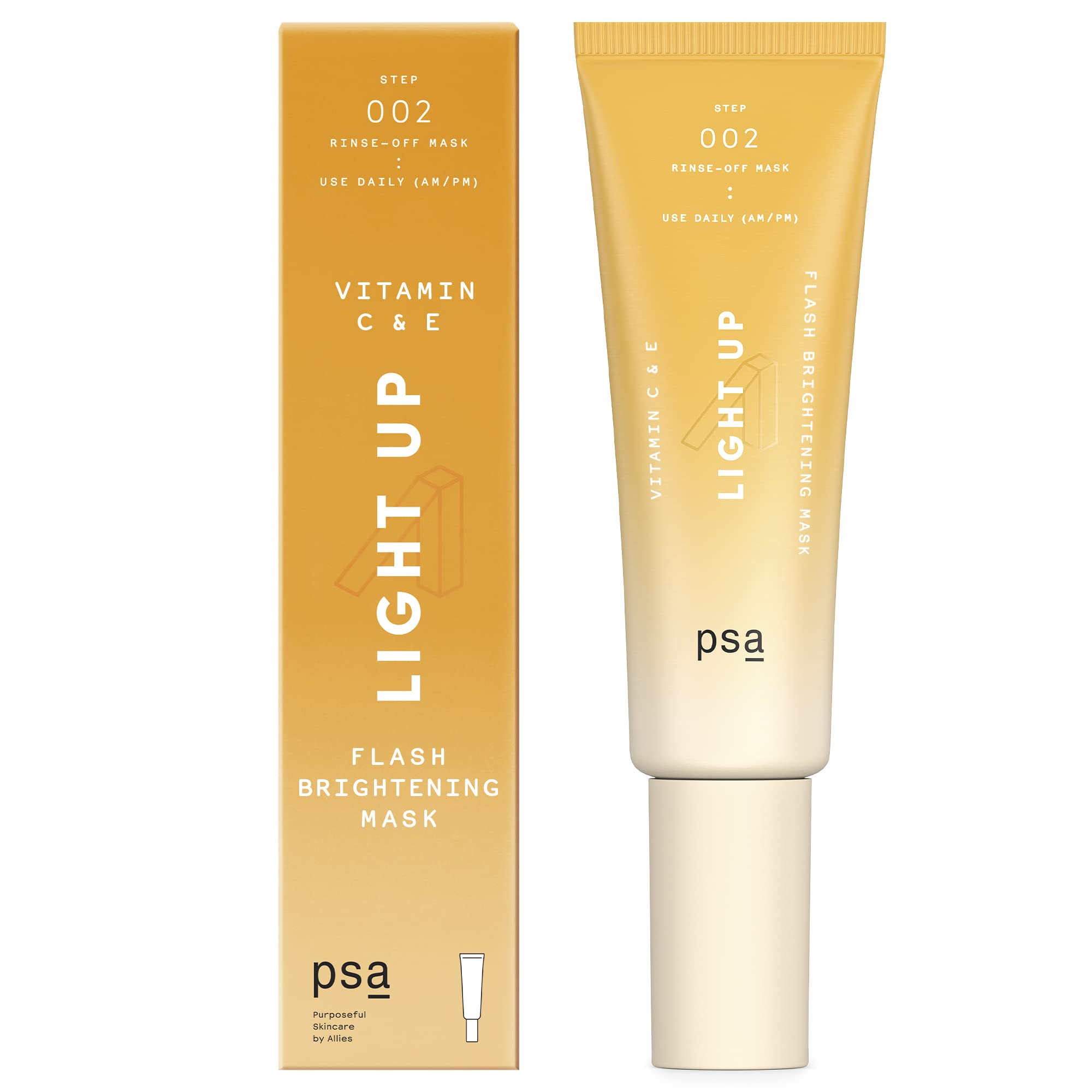 PSA LIGHT UP Vitamin C & E Flash Brightening Mask: Radiance-Enhancing Rinse-Off 5-Minute Mask with 11% L-Ascorbic Acid, 2% Vitamin E, Grapeseed Oil. 50 ml/ 1.7oz