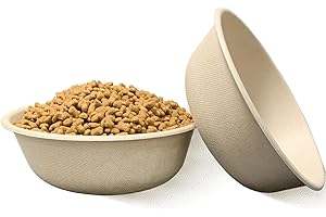 JETKONG 28 oz/3.5 Cup Disposable Dog Bowls 50pk, 100% Compostable Pets Feeding Bowls Paper Dog Travel Bowls Great for Dry and Wet Dog Food or Water (Natural, Pack of 50)