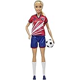 Barbie Careers Fashion Doll & Accessory, Soccer Player with Blonde Ponytail, #9 Uniform, Tall Socks, Cleats & Soccer Ball