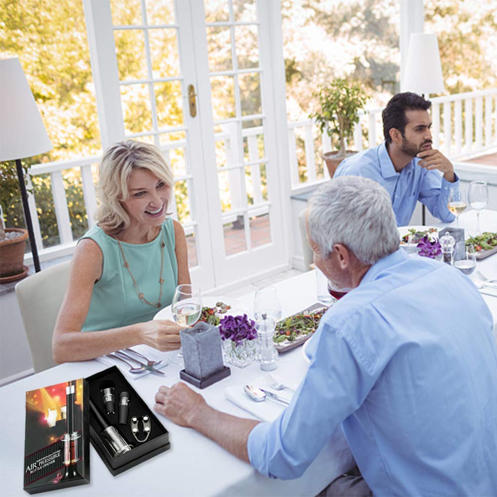 Wine Opener Set 4 Pcs, Wine Tool Set with Wine Bottle Opener Wine Pourer Foil Cutter and Vacuum Stopper, Wine Accessories Gifts for Man & Woman