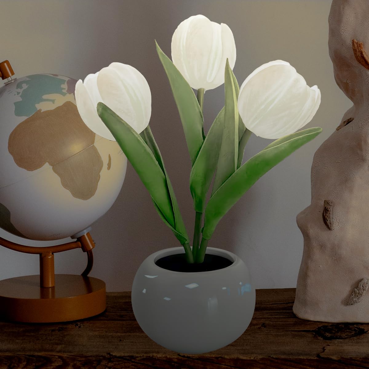 YATOSEEN Tulip Lamp,Table Lamp Desk Lamp Flower Ornaments Led Simulation Tulip Night Light with Ceramic Vase, for Home Living Room Desktop Decor, White Tulip
