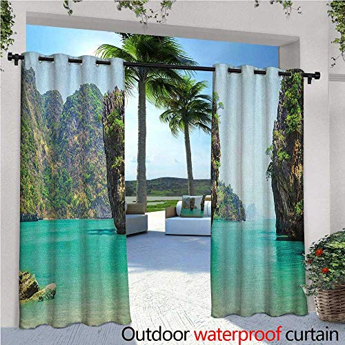Island Outdoor- Free Standing Outdoor Privacy Curtain James Bond Stone Island Landscape in Tropical Beach Cruising Journey of Life Photo for Front Porch Covered Patio Gazebo Dock Beach Home W120" x L - Thumbnail 5