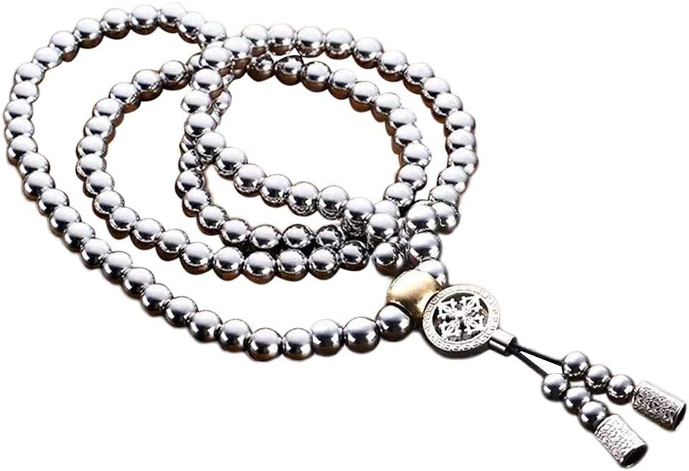 Coaste Stainless Steel Bead Necklace, 108 Buddha Beads Necklace, Outdoor Stainless Steel Titanium Steel Metal Necklace Waist Chain