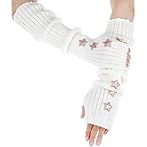 CIATBYYJ Arm Warmers Knit Blend Cute Y2k Harajuku Japanese Style Long Fingerless Gloves for Women Girls, Cold Weather Fsahio Arm Sleeve Thumb Hole Gloves (15.7Inch, White)