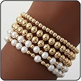 Hremhoo Pearl Gold Beaded Bracelets for Women Charm Minimalist Gold Silver Beaded Ball Pearl Stackable Stretch Bracelet Set Bohemian Beaded Adjustable Bracelets Jewelry for Women