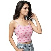 Novelle Fashion Womens Sleeveless Tank Top in Pink Color Medium Size | Fall Tops for Women with Hot Pink Heart Pattern | Front Scoop Neck Tank for Casual Wear, Travel, Brunch & More