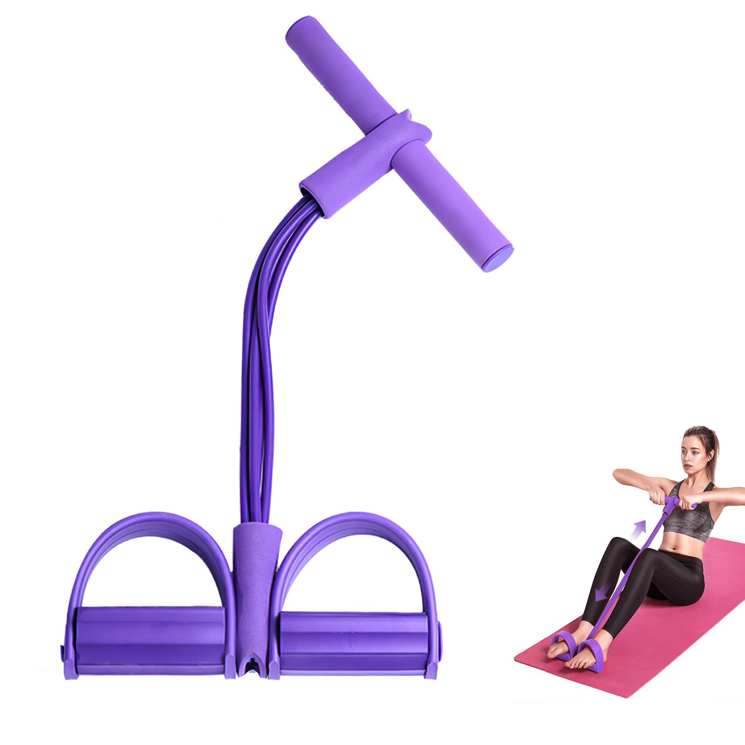 Photo 1 of 21 Fitness Resistance Bands-4 Tube Pedal Ankle Puller,2025 Upgrade Stretch Bands for Exercise,AB Training Auxiliary Device,Pedal Resistance Band with Handle for Women Men (Purple)