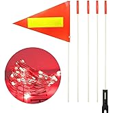 RAXCONN 1 Pcs Bicycle Safety Flag with Reflective Stripes with Light StringSix Feet Heavy Duty Fiberglass PolePolyesterFull ColorTear ResistantWaterproofOrange Flag