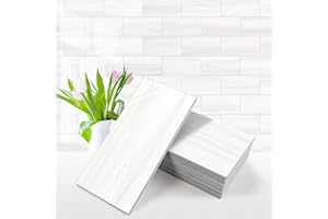 Vamos Tile 100-Piece Glossy Dolomite White Peel and Stick Backsplash Tile,3''x6'' PVC Subway Tile with White Grout, Stick on Backsplash for Kitchen/Bathroom/Fireplace