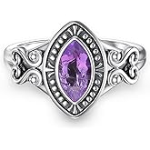 DOTOUJOUR Natural Amethyst Promise Ring for Women 8 * 4mm Marquise Shaped Healing Amethyst Rings 925 Sterling Silver