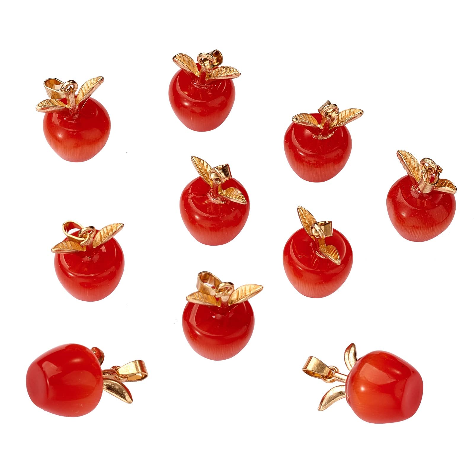 COGCHARGER 10 Pieces Apple Gemstone Charm Pendant Crystal Quartz Healing Natural Stone Pendants Red Gold Buckle for Jewellery Necklace Earring Making Crafts