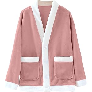 aowezehts Bed Jackets for Women Cozy Warm Fleece Cardigans Soft Fuzzy Vneck Button Sleepwear Flannel Long Sleeve Winter Coat
