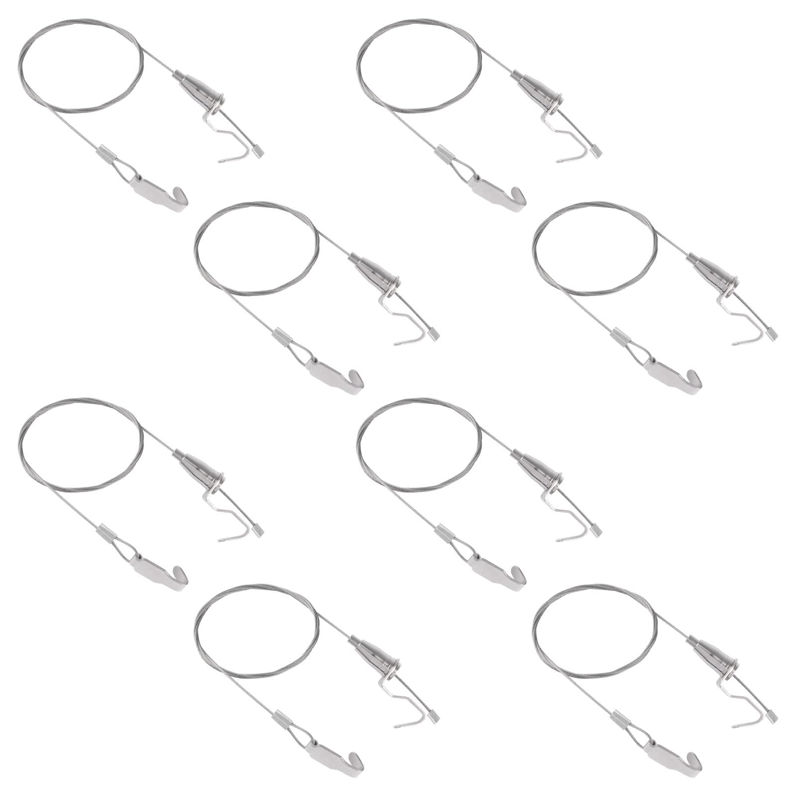 UFURMATE Picture Hanging Kit with Hooks, 8Pcs Adjustable Stainless Steel Hanger Wire Rope Professional Art Picture Display Kit for Wall Picture, Exhibition, Art Gallery (1M, Small Hook)
