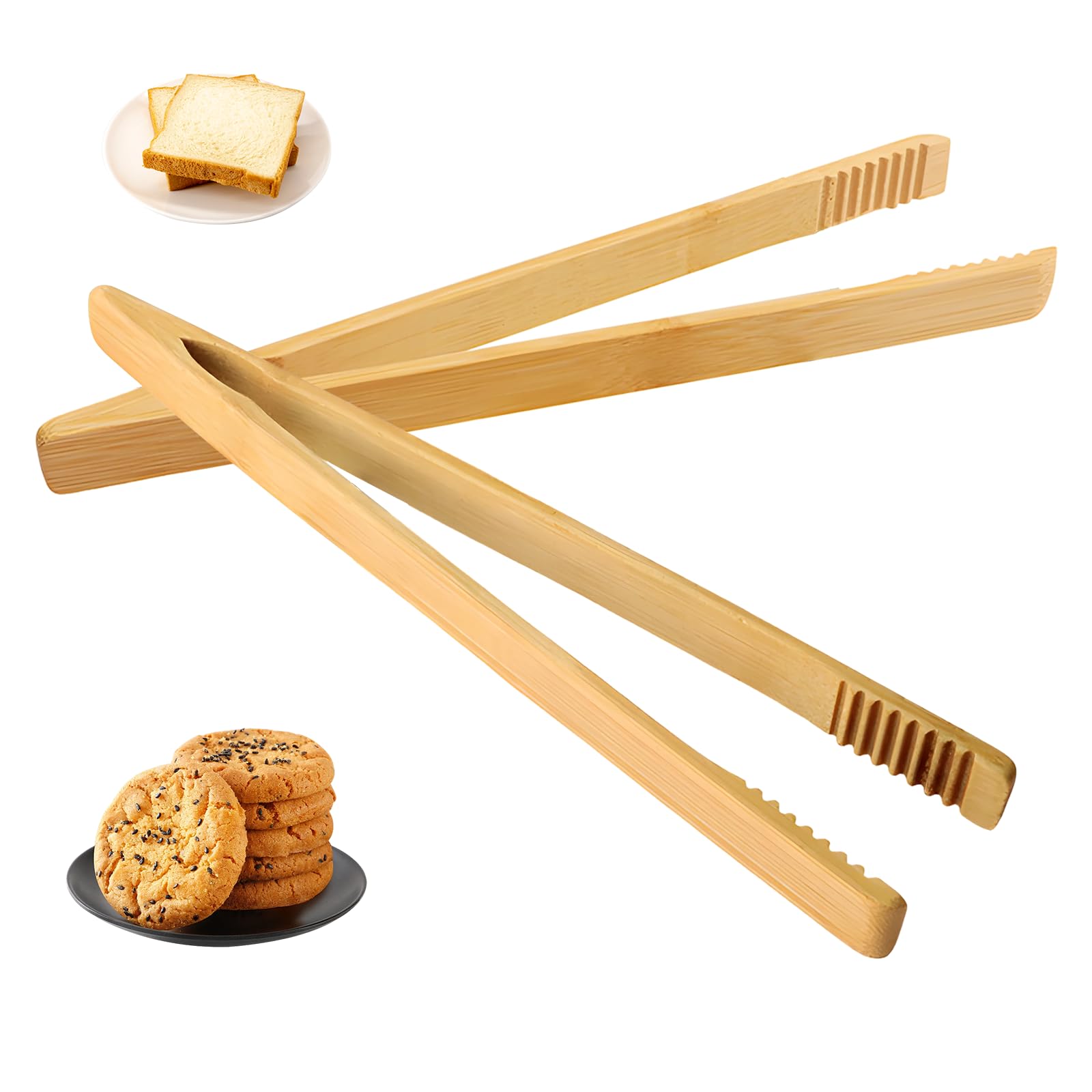 Photo 1 of 2 Pieces Natural Bamboo Toaster Tongs,9.8-Inch Long Bamboo Toast Tongs with Anti-slip Design,Heat-Resistant Tongs for Cooking and Serving