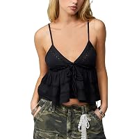 MakeMeChic Women's V Neck Spaghetti Strap Cami Top - Pleated Ruffle Hem Camisole For Summer - View #6