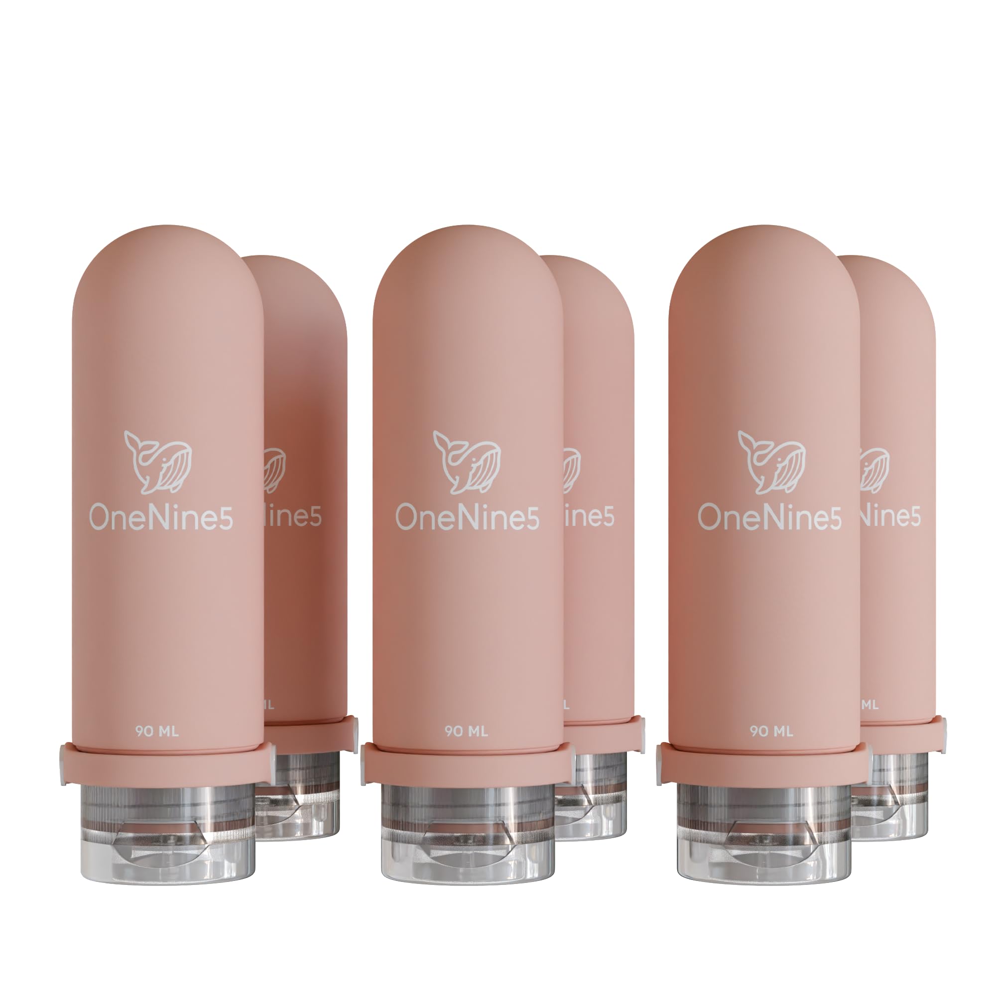 OneNine5 Travel Bottles for Toiletries 6-Pack 90ml (Pink) Travel Essentials Silicone Refillable Travel Liquid Bottles. Airline Approved 100ml Travel Bottles for Travel Toiletries.