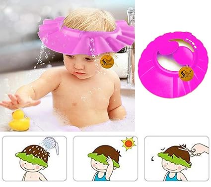 Sage Square Adjustable Ear Protector Design Safe & Soft Bathing Baby Shower Cap (Pink)