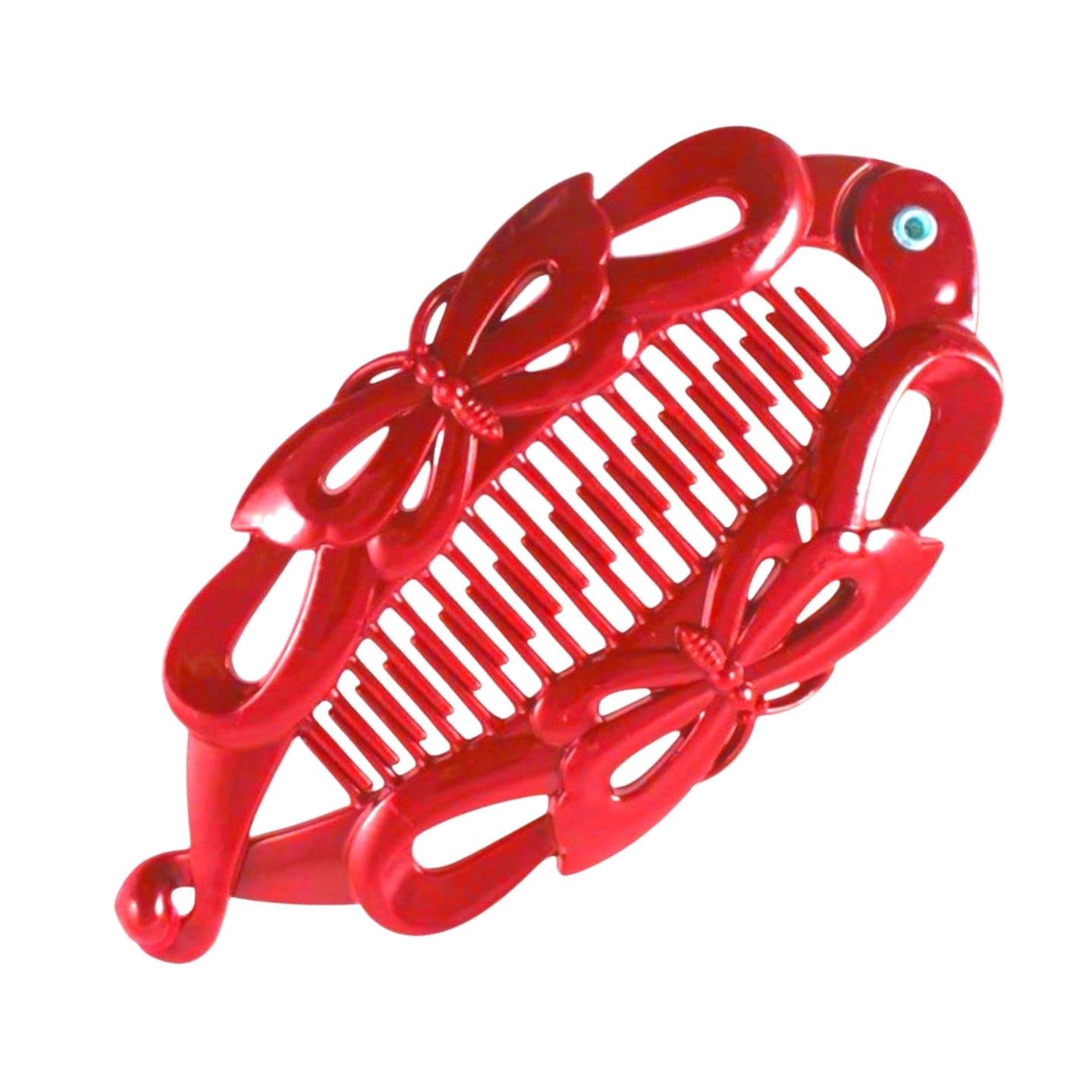 Topkids Accessories Hair Banana Clips Banana Fish Women Ladies Girls Kids Long Thick Wide Tooth Comb Pins Light Double Grippers Styling Products (Red Butterfly Banana Fish Clip 14cm 5.5")