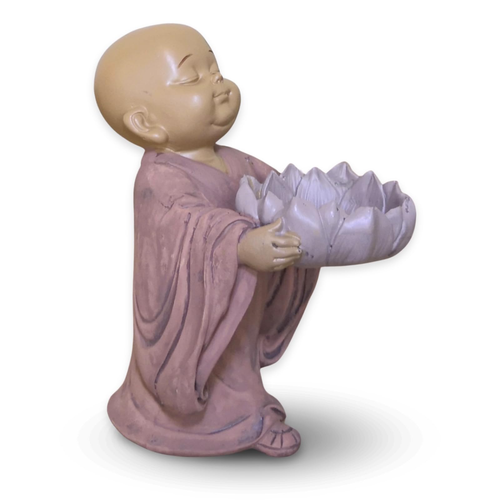Zen and Feng Shui Buddha Statue - Tealight Holder - Lucky Charm - Zen Gift Idea - Height: 13 cm - Colour: Beige and Antique Pink - Zen'Light