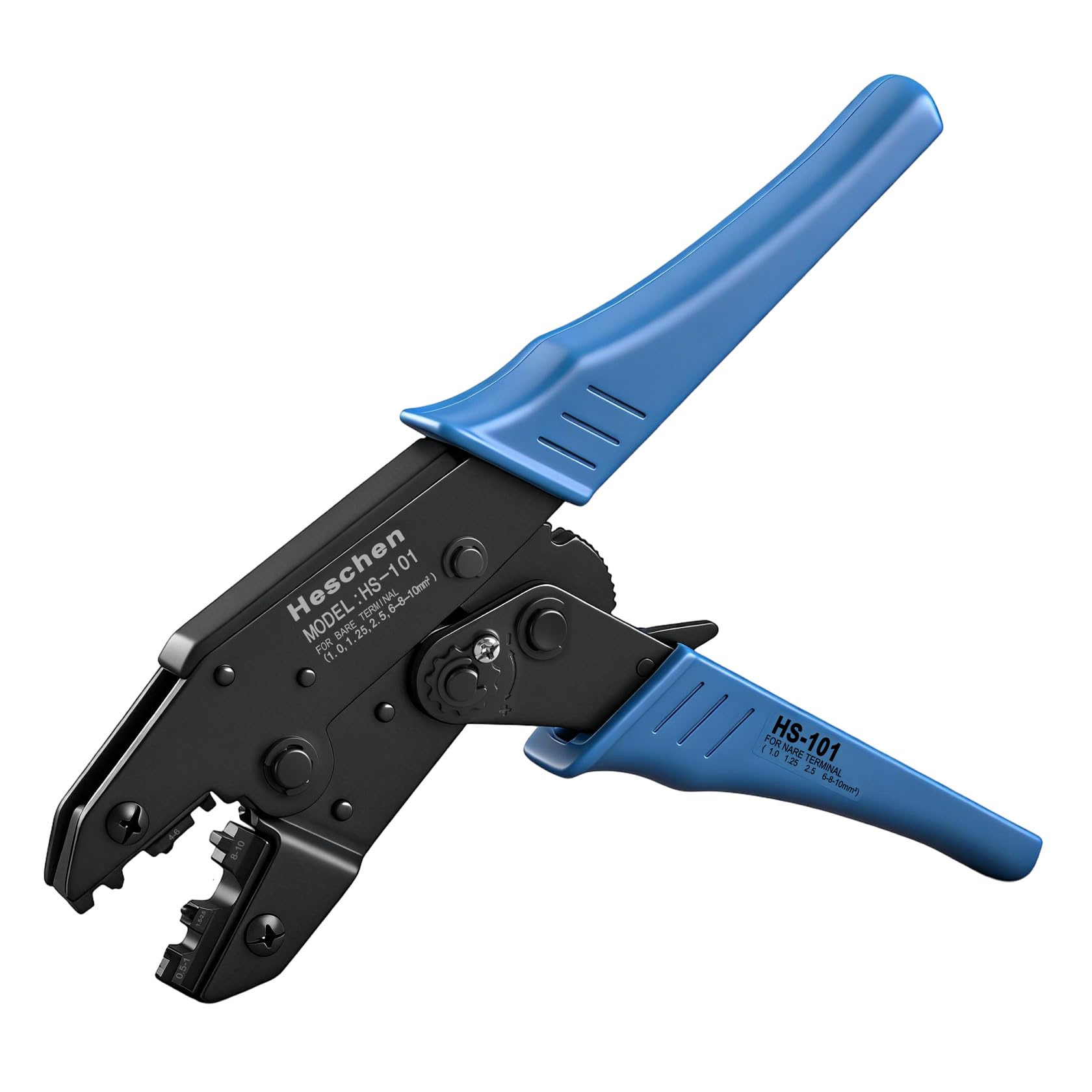 Heschen Ratchet Crimper Plier, HS-101, Non-Insulated Cable Terminals Crimping Tools, Use for 1.5-10 mm² (15-7 AWG), Blue