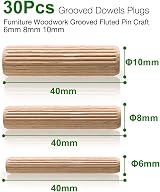 5Plus 30-Piece Dowels Set M6 M8 M10 Hardwood Grooved Fluted Pins view 2