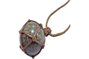 BETENSH Natural Dinosaur Bone Fossil Specimen Dinosaur Ossification Stone Ball Necklace Dinosaur Fossil Ball Pendant Hand Woven Antique Pendant (1)