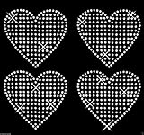 Clear 4x 100mm Filled Heart iron on Rhinestone Transfer crystal hotfix t-shirt transfer