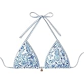 Verdusa Women's Floral Print Triangle Halter Bikini Tops Tie Back Swimwear Top