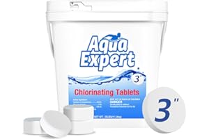 Aqua Expert Chlorine Tablets 3 Inch, Sanitizing Swimming Pool Chlorine Tablets Makes Water Clean & Crystal Clear, Sanitizes & Protects - Eliminates Bacteria & Algae, Wrapped Chlorine Tabs 25 Pound