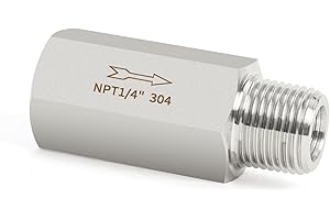 ChillWaves 304 Stainless Steel In-Line Siamese Check Valve 1/4" NPT Male x 1/4" NPT Female Thread, One-Way Non-return Check Valve，Prevent Water Back-flow(1-PACK)