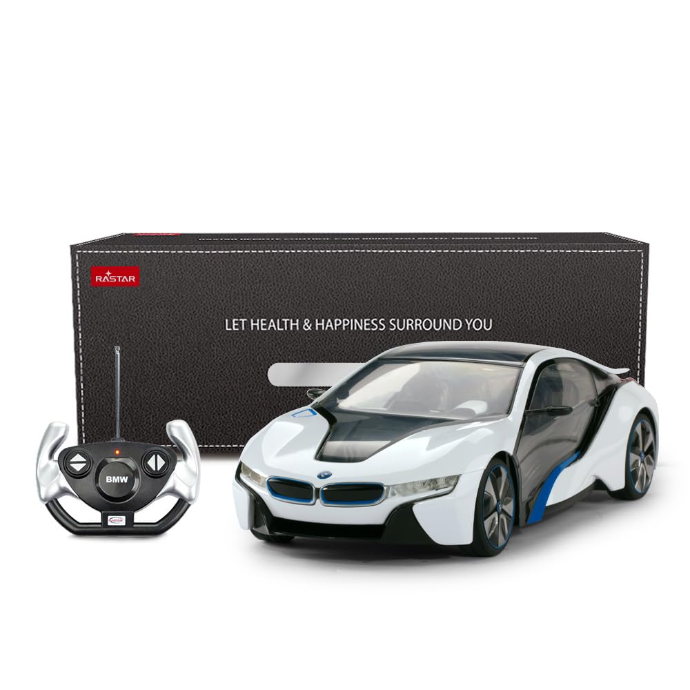 RASTAR BMW Toy Car, RC Cars 1/14 BMW i8 Remote Control Car for Kids, Interior Lights, White 2.4G