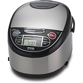 TIGER JAX-T10U-K 5.5-Cup (Uncooked) Micom Rice Cooker and Warmer with Tacook Food Steamer Cooking Tray Technology and 10 Auto-Cook Settings, Stainless Steel Black