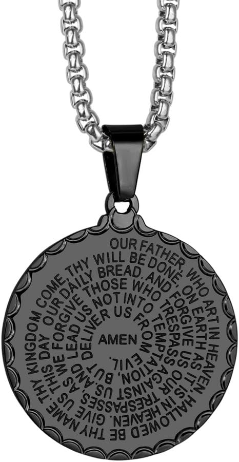Mens Necklace Christian Lord's Prayer,Stainless Steel Bible Verse Serenity Pendant Jewelry Gifts for Women