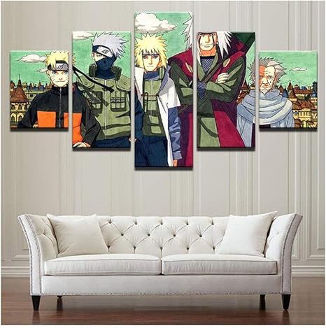 Amazon Com No Frame 5 Pieces Naruto Wall Art Prints Modular Poster For Living Room Home Decor Canvas Painting Sasuke Anime Pictures Color B Posters Prints