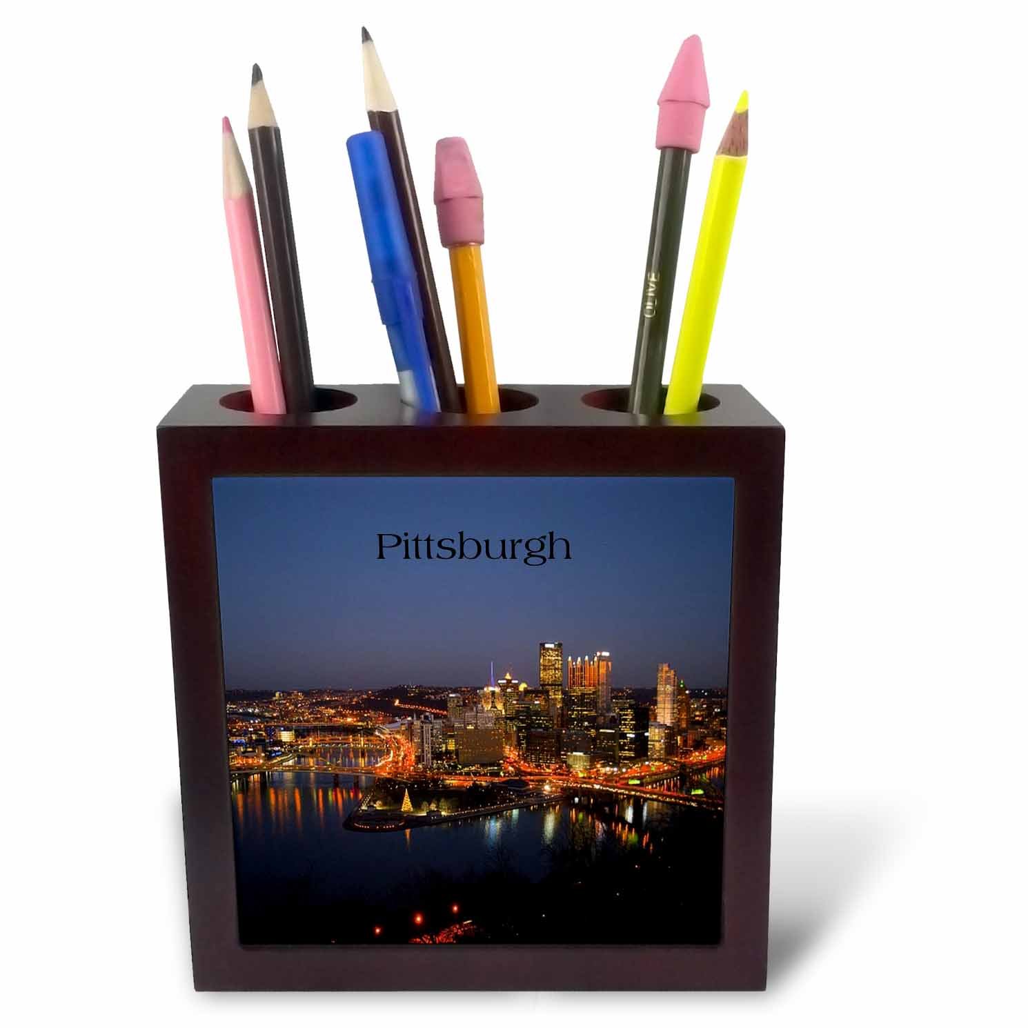 3dRose ph_234468_1 5-Inch Image of Pittsburgh at Night Tile Pen Holder
