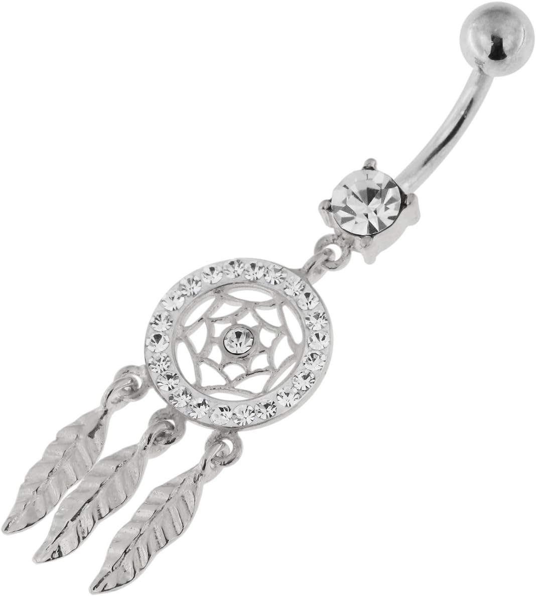 Multi Crystal Stone Mini Dream Catcher 925 Sterling Silver Belly Button Piercing Ring Jewelry