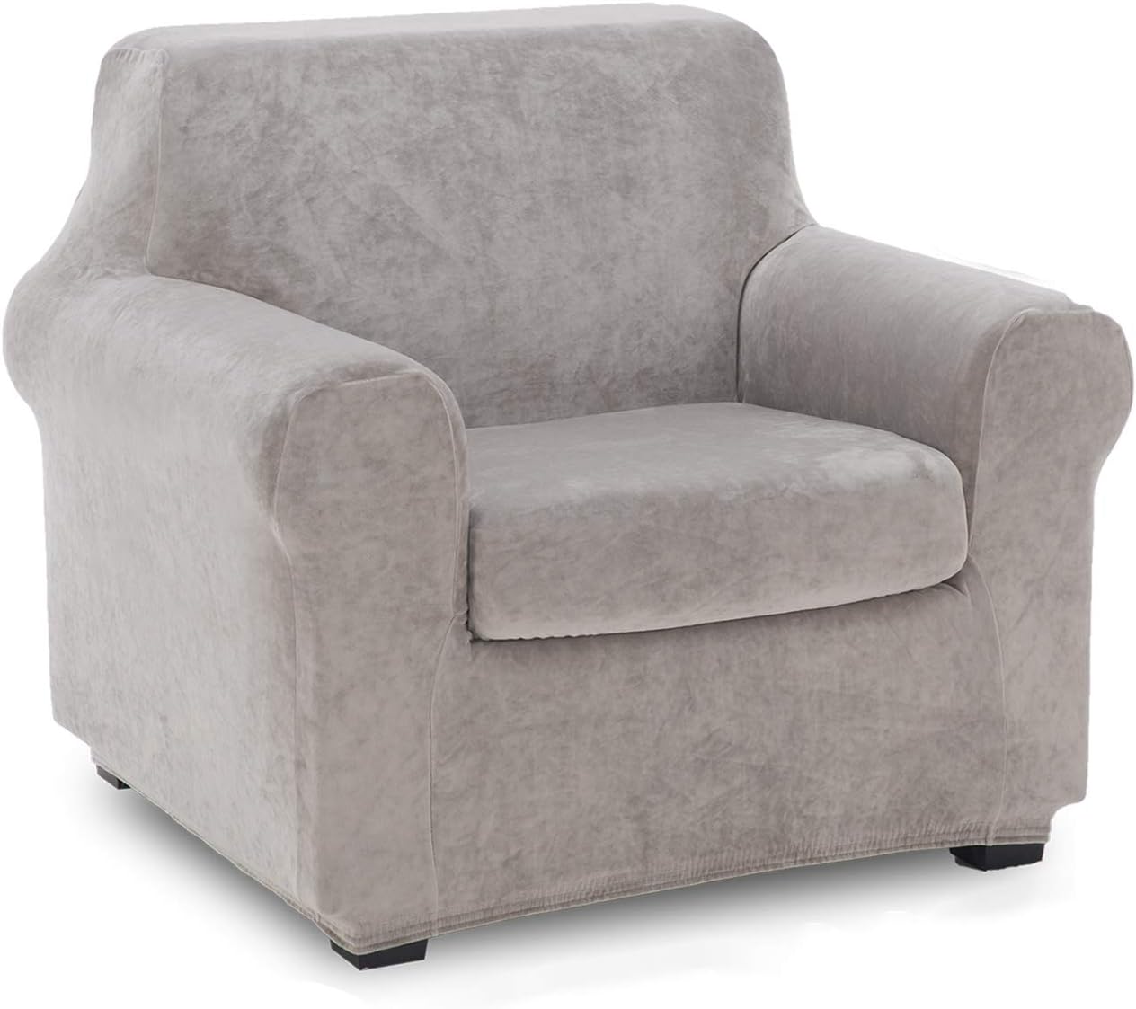 TIANSHU 2 Piece Velvet Armchair Cover, Soft Plush Chair Cover for Living Room, Stylish Fleece Furniture Covers, Non-Slip High Stretch Armchair Slipover.(Chair, Light Gray)