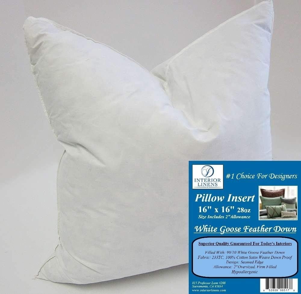 Amazon Com 16 X 16 28oz Pillow Insert 10 90 White Goose