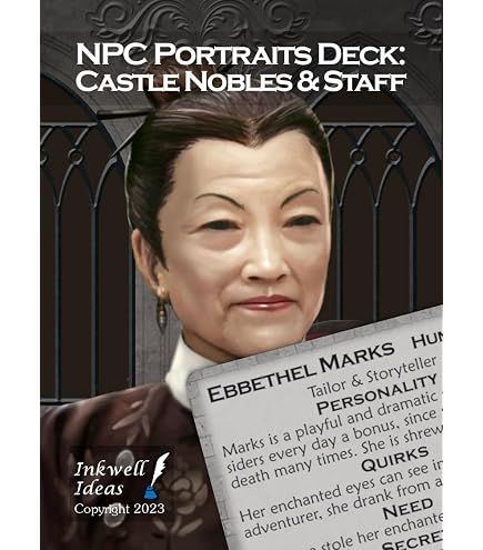 Inkwell Ideas NPC Portraits Deck – Frontier Townsfolk Cards For Tabletop RPGs, 54 Character Cards With Backgrounds & Quirks