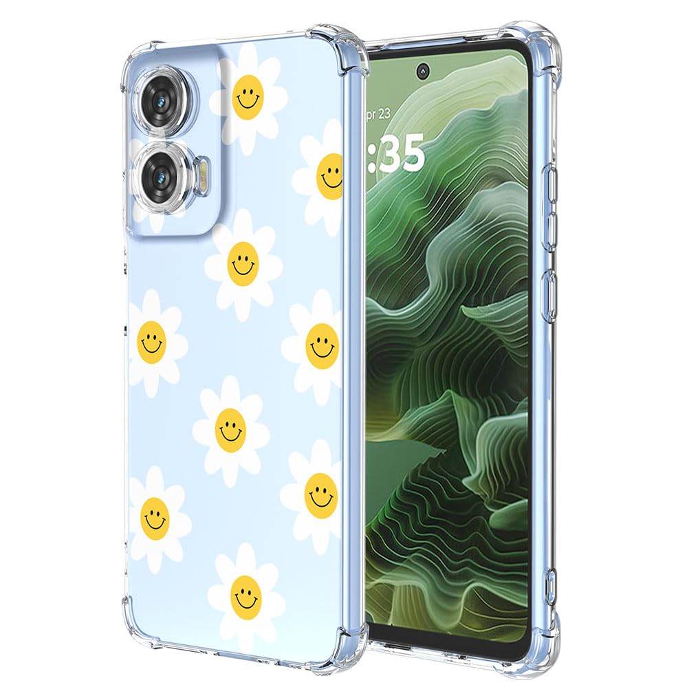 SEAHAI Case for Motorola Moto G35 5G, Ultra Thin Soft Silicone Clear Back TPU Bumper Shockproof Cover Fashion Flowers Graphic Colorful Skin Slim Case - Smiley flower