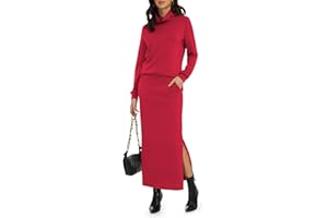 Casly Lamiit Women's 2 Piece Skirt Set Turtleneck Tops Long Skirt Matching Outfits with Pockets Fall Loungewear