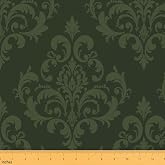Boho Damask Upholstery Fabric, European Pattern Floral Fabric By The Yard, | Baroque Style Antique Ornament Decorative Fabric for Home DIY Projects, Outdoor Fabric, Green, 1 Yard, Not Stretchy