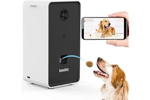 Iseebiz Pet Camera Treat Dispenser, 2 Way Audio Talk Listen, 5G WiFi, 1080P Night Vision Cat Dog Cam, App Control Tossing, Multi Devices Login, Compatible with Alexa, Play with Your Dogs and Cats