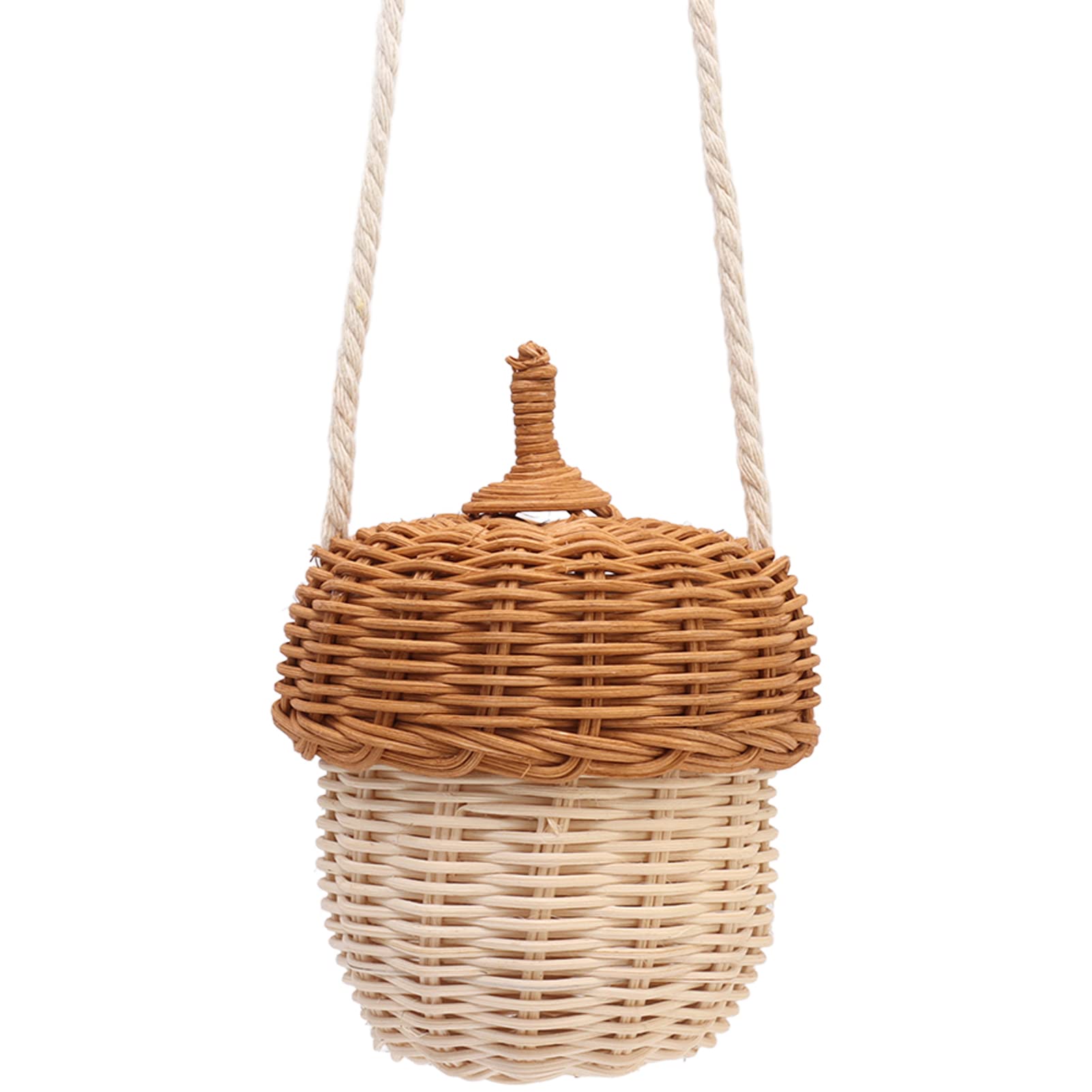Atyhao Kids Rattan Storage Basket,Acorn Shaped Hand Woven Decorative Basket Bag for Boys Girls Photography Props (Small Shoulder Bag)