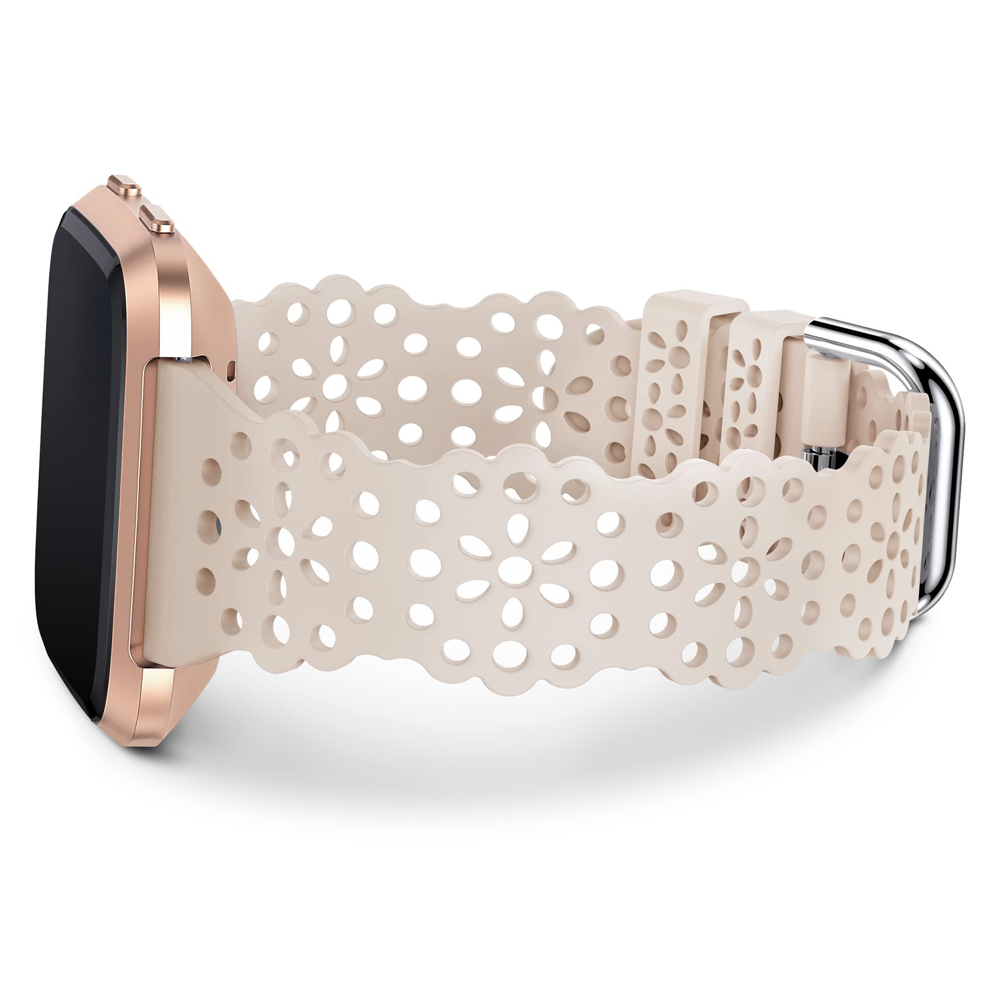 TOYOUTHS Lace Silicone Strap for Fitbit Versa/Fitbit Versa 2 - Slim Women's Breathable Waterproof Soft Cute Hollow-Out Sport Strap Replacement, Starlight — image 1