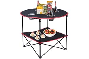 LEADALLWAY Camping Table Folding Picnic Table with 4 Cup Holders and Carrying Bags Collapsible Canvas Portable Tables Folding for BBQ Outdoor Fishing