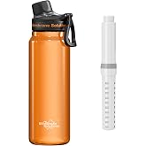 Membrane Solutions C3 Filtered Water Bottle, 36oz BPA-Free Bottle with Replaceable ACF+UF Filter Cartridge, Portable Water Filter, Travel, Hiking &amp; Camping for Drinking Water Anywhere(Orange)