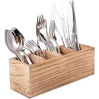 Kitchen Cutlery Holder with 4 Compartments, Wood Utensil Organizer Stand, Silverware Storage Kitchen Flatware Caddy for count