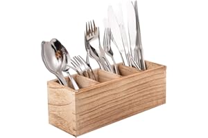Kitchen Cutlery Holder with 4 Compartments, Wood Utensil Organizer Stand, Silverware Storage Kitchen Flatware Caddy for count